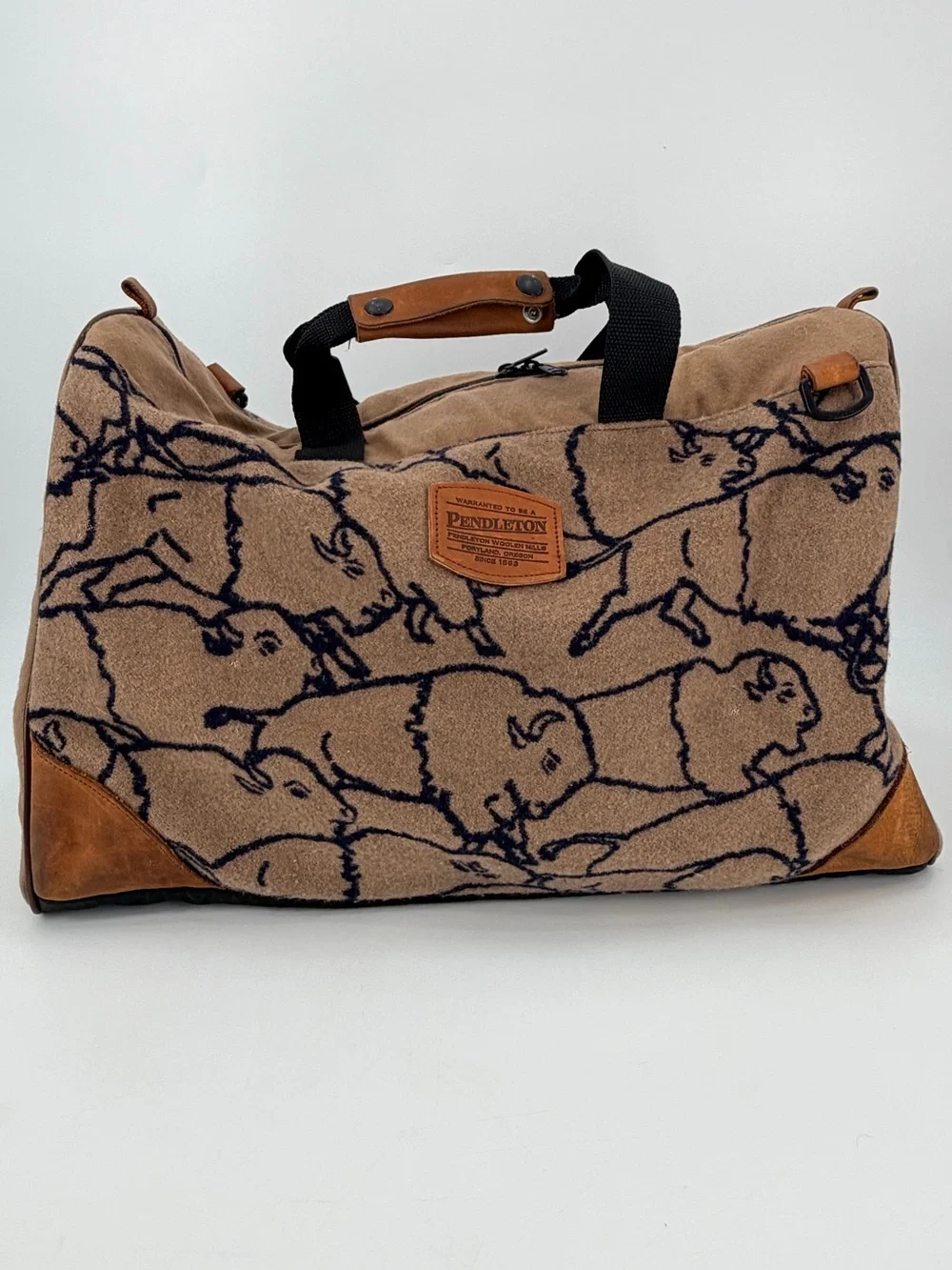 Vintage Pendleton Buffalo Wool Leather Duffle Overnight Bag FLAWS